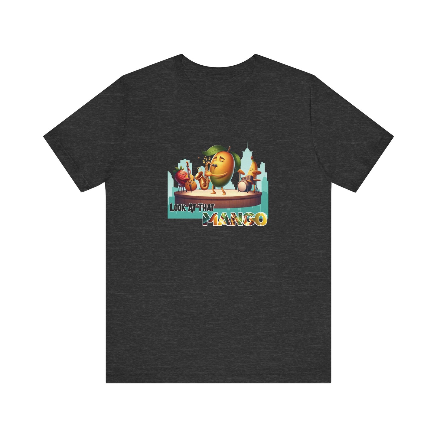 Look at That Mango – Funny Unisex T-Shirt | Jazz Fruit Graphic Tee | Musical Pun Shirt | Tropical Humor Apparel
