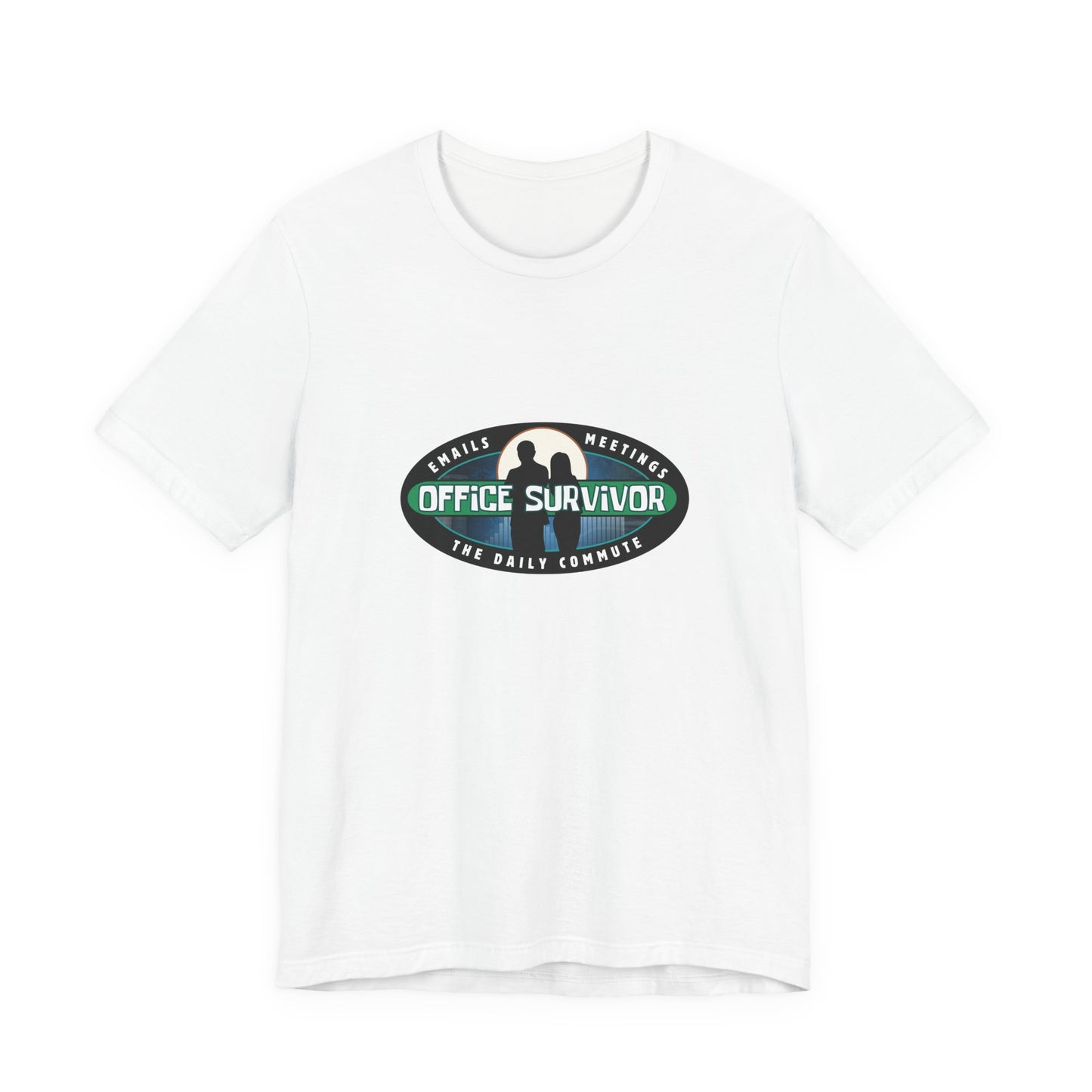 Office Survivor – Funny Work Shirt for Adults | Commute, Emails & Meetings Tee | Reality Show-Inspired Workplace Humor Shirt