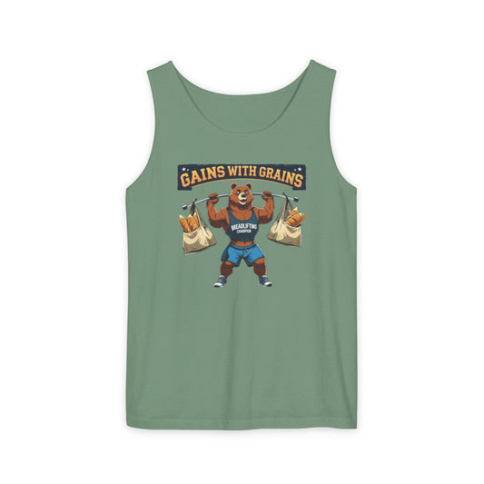 Breadlifting Champion – Funny Gym Tank Top | Gains With Grains Muscle Bear Shirt | Fitness & Carb Lover Workout Humor