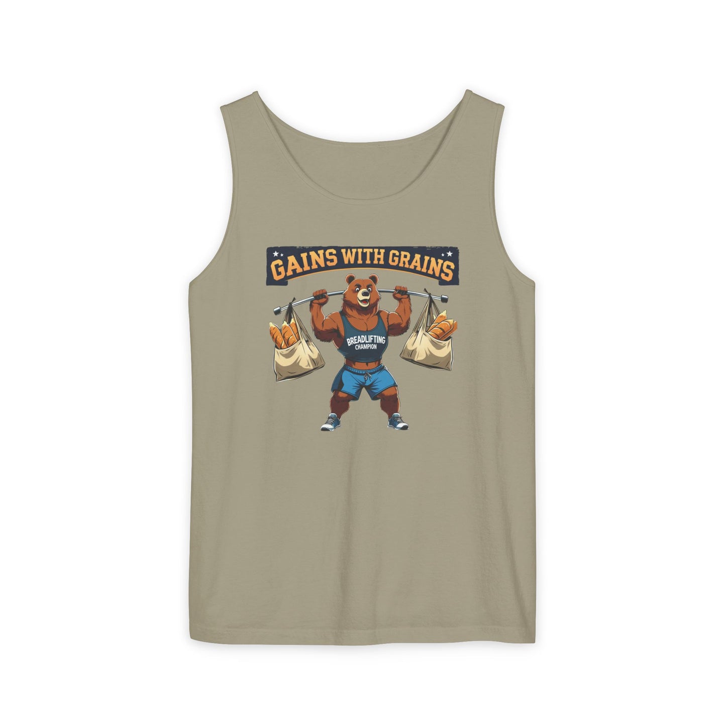 Breadlifting Champion – Funny Gym Tank Top | Gains With Grains Muscle Bear Shirt | Fitness & Carb Lover Workout Humor