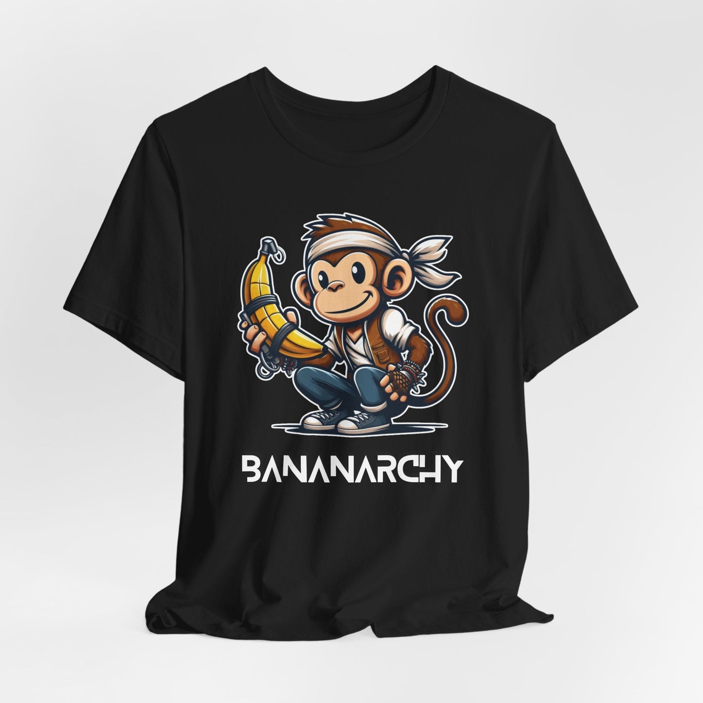 BANANARCHY – Funny Unisex T-Shirt | Monkey with Banana Graphic | Chaotic Fruit Humor Tee | Rebellious Snack Shirt - TheWishBug