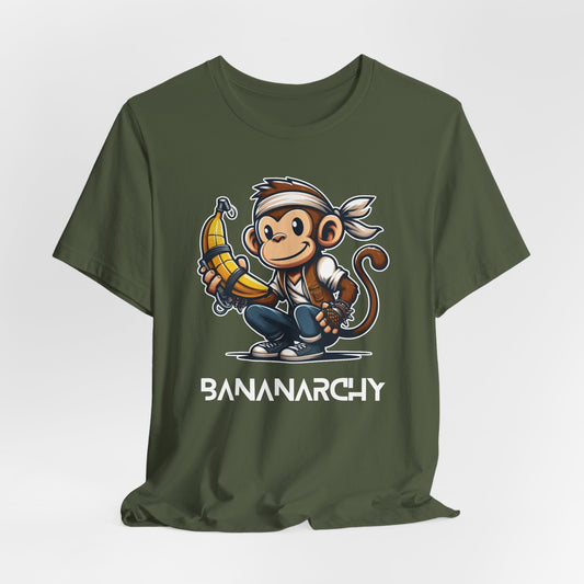 BANANARCHY – Funny Unisex T-Shirt | Monkey with Banana Graphic | Chaotic Fruit Humor Tee | Rebellious Snack Shirt - TheWishBug