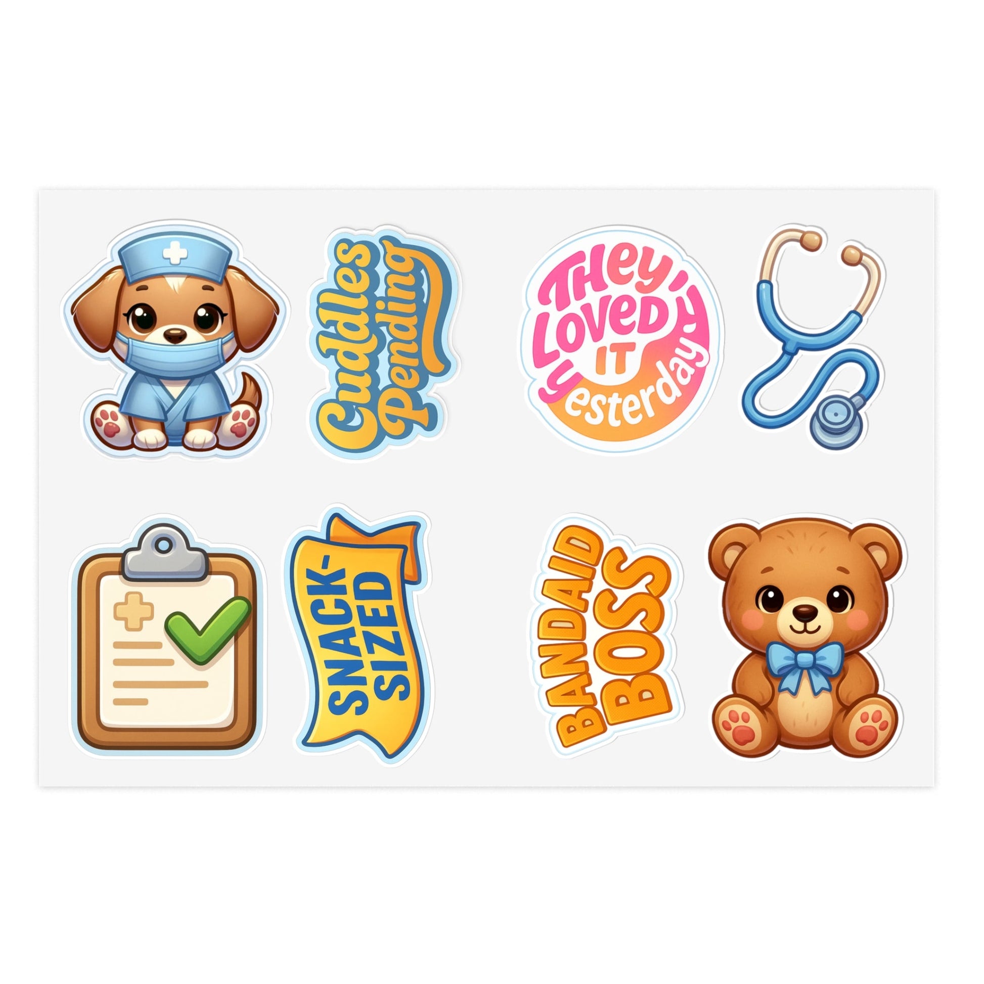 Caregiver Sticker Sheet – Emotional Support Puppy Edition | Funny Nurse & Healthcare Vinyl Stickers | Cute Sarcastic Appreciation Gifts - TheWishBug