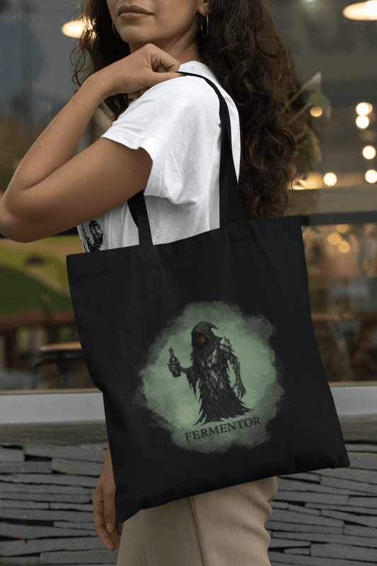 Fermentor – Dark Fantasy Wine Tote Bag | Cult of Grape Humor Carryall | Druid of Drinks Reusable Market Tote - TheWishBug