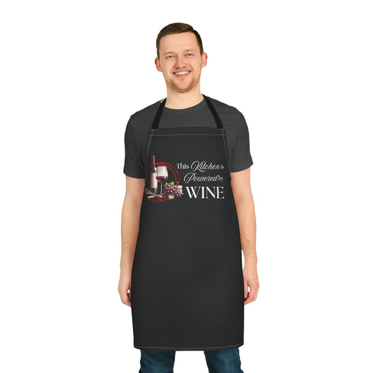 Kitchen Powered by Wine – Funny Cooking Apron | Culinary Humor Gift | Chef, Baker, or Wine Lover Gear - TheWishBug