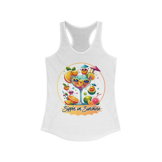 Sippin on Sunshine – Funny Women's Racerback Tank | Citrus Cocktail Tank Top | Summer Drink Shirt | Bright & Breezy Humor - TheWishBug