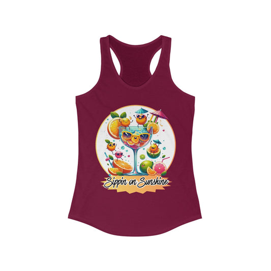 Sippin on Sunshine – Funny Women's Racerback Tank | Citrus Cocktail Tank Top | Summer Drink Shirt | Bright & Breezy Humor - TheWishBug