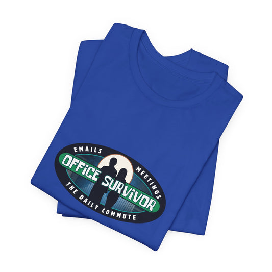 Office Survivor – Funny Work Shirt for Adults | Commute, Emails & Meetings Tee | Reality Show-Inspired Workplace Humor Shirt