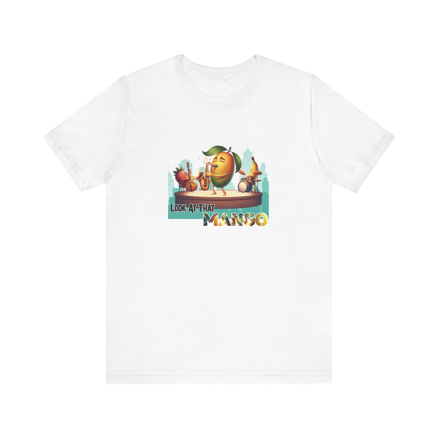Look at That Mango – Funny Unisex T-Shirt | Jazz Fruit Graphic Tee | Musical Pun Shirt | Tropical Humor Apparel