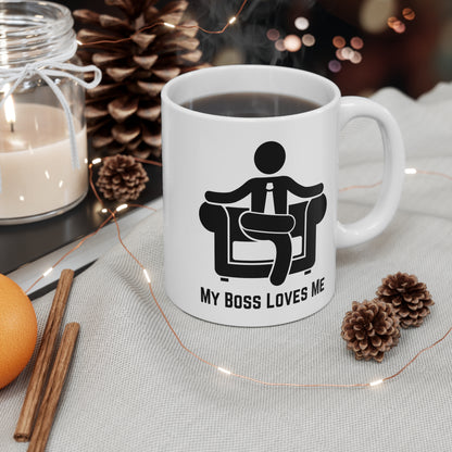 My Boss Loves Me (And Other Lies I Tell Myself) – Funny Work Mug | Sarcastic Office Humor Gift | Coffee Cup for Surviving Corporate Delusion