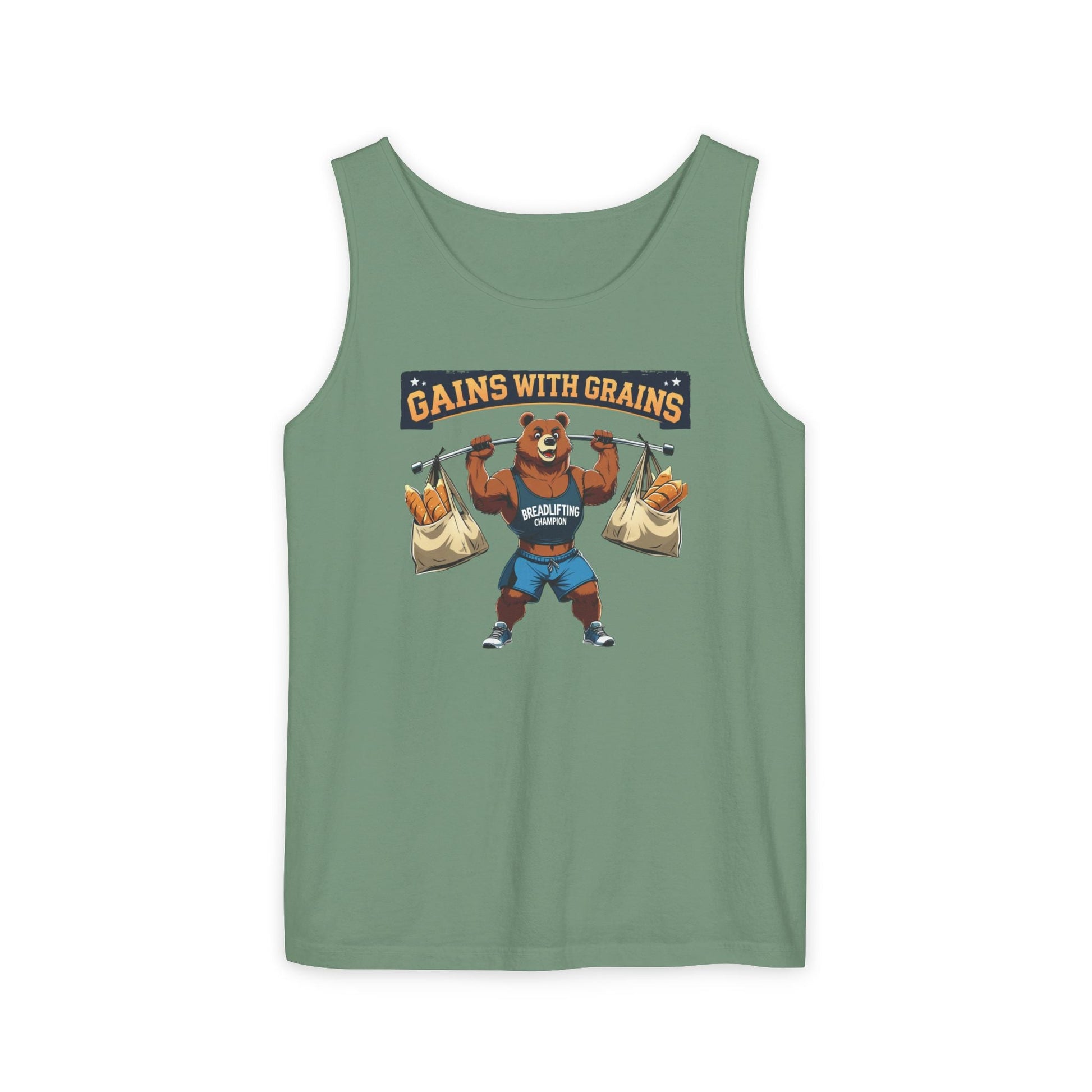 Breadlifting Champion – Funny Gym Tank | Gains With Grains Muscle Bear Shirt | Fitness & Carb Lover Workout Humor - WishBug
