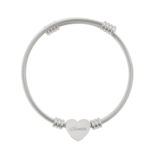 Heart Cuff Bracelet – Personalized Engraved Charm, A dainty engravable heart cuff bracelet, engraved bracelet - WishBug