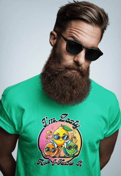 I’m Zesty and I Know It – Funny Unisex T-Shirt | Citrus Party Graphic Tee | Confident Fruit Humor Shirt | Bold Summer Vibes - TheWishBug