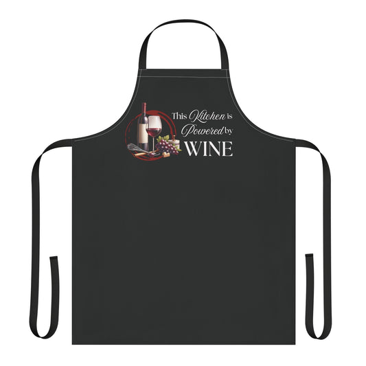 Kitchen Powered by Wine – Funny Cooking Apron | Culinary Humor Gift | Chef, Baker, or Wine Lover Gear - TheWishBug