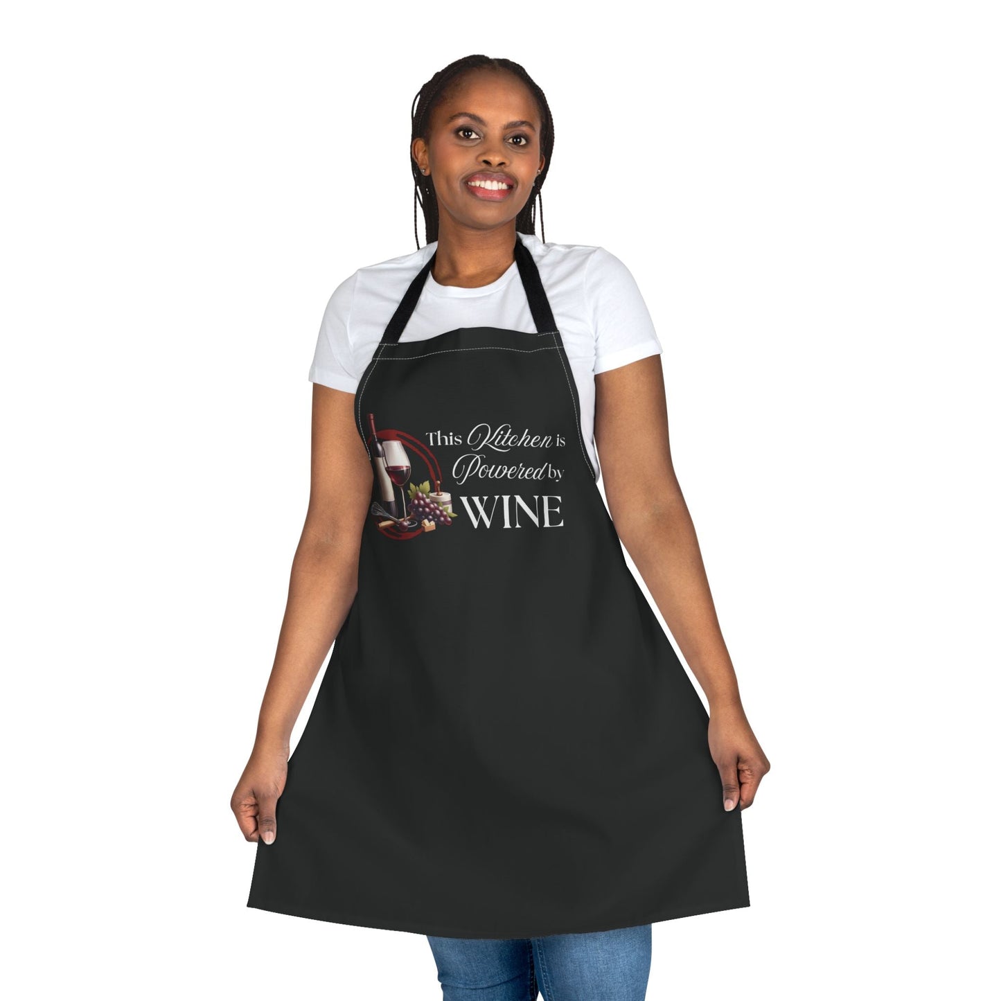 Kitchen Powered by Wine – Funny Cooking Apron | Culinary Humor Gift | Chef, Baker, or Wine Lover Gear - TheWishBug