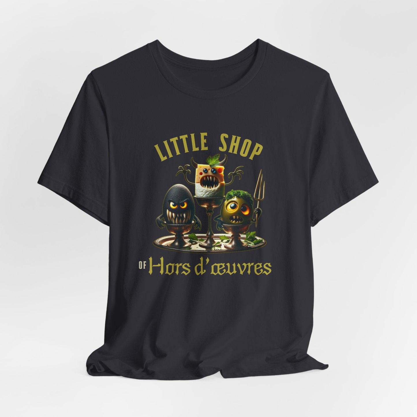 Little Shop of Hors d’Oeuvres - Funny Food Horror T-Shirt | Deviled Egg Monster | Haunted Appetizers | Snack - Based Chaos - TheWishBug