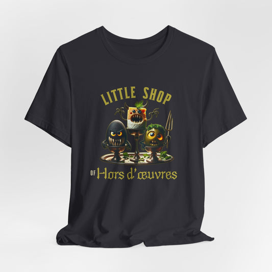 Little Shop of Hors d’Oeuvres - Funny Food Horror T-Shirt | Deviled Egg Monster | Haunted Appetizers | Snack - Based Chaos - TheWishBug