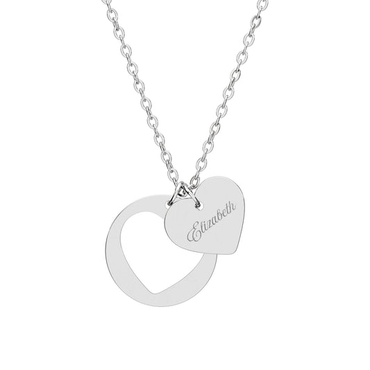 Personalized Heart Cutout Necklace – Engravable Name Pendant - engraved necklace - WishBug