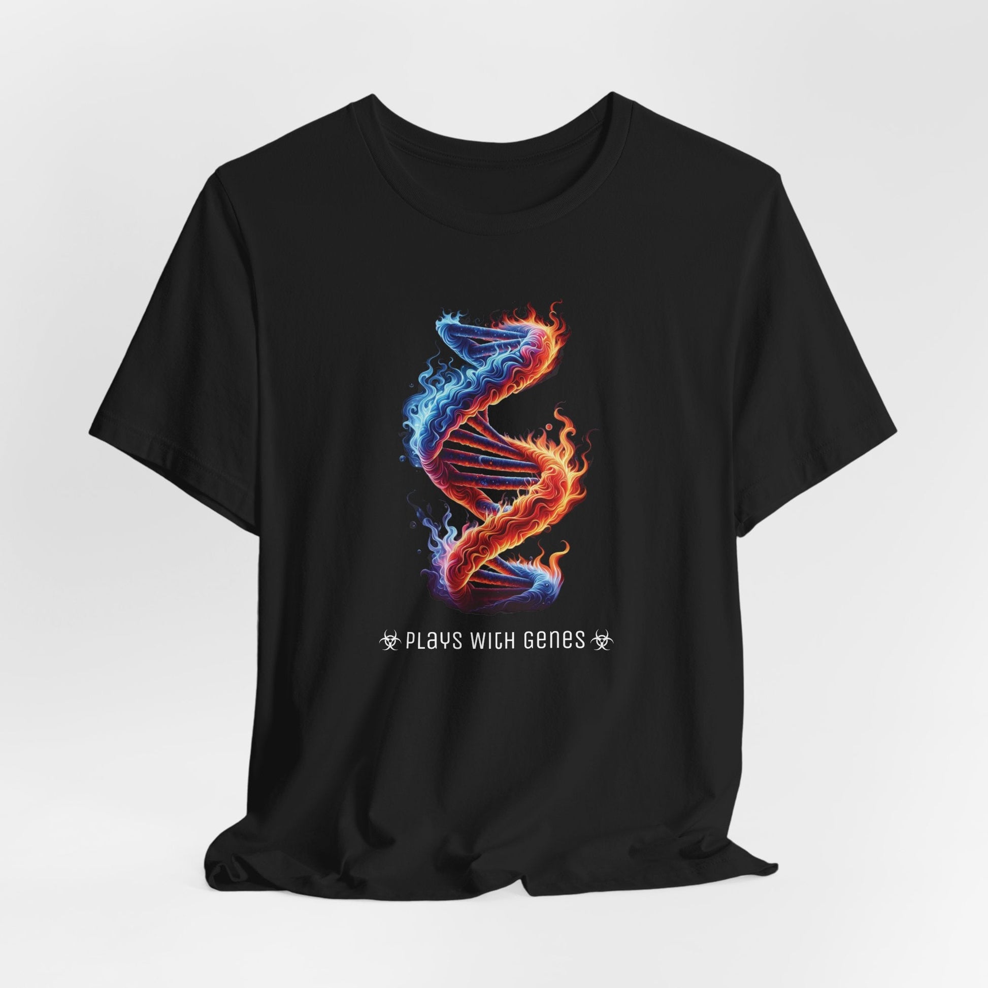 Plays With Genes – Funny Science DNA Shirt | Cool DNA Flame Design | Geneticist Gift Tee | Nerdy Biotech Humor - WishBug