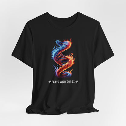 Plays With Genes – Funny Science DNA Shirt | Cool DNA Flame Design | Geneticist Gift Tee | Nerdy Biotech Humor - WishBug