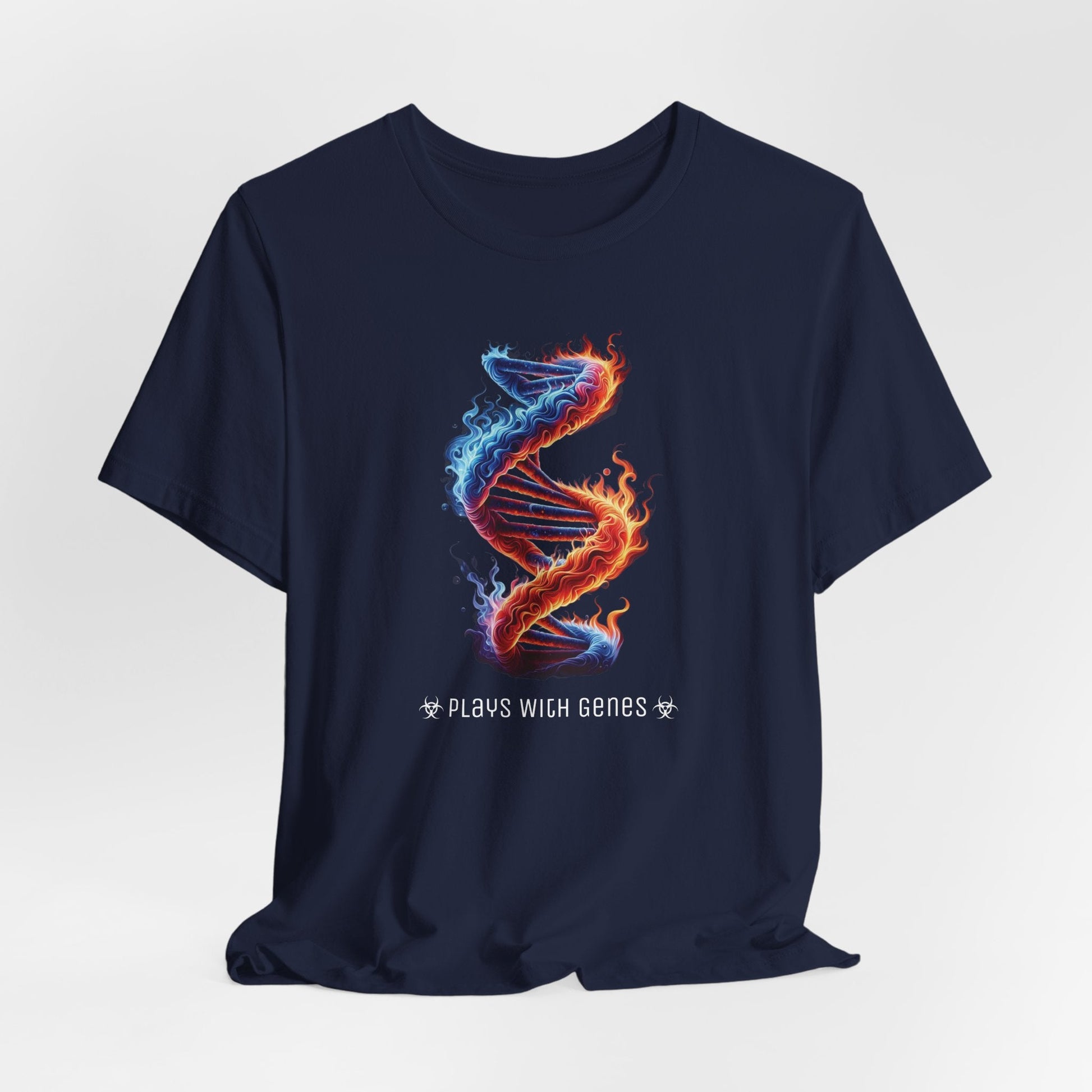 Plays With Genes – Funny Science DNA Shirt | Cool DNA Flame Design | Geneticist Gift Tee | Nerdy Biotech Humor - WishBug