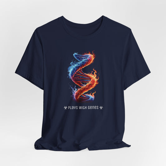 Plays With Genes – Funny Science DNA Shirt | Cool DNA Flame Design | Geneticist Gift Tee | Nerdy Biotech Humor - WishBug
