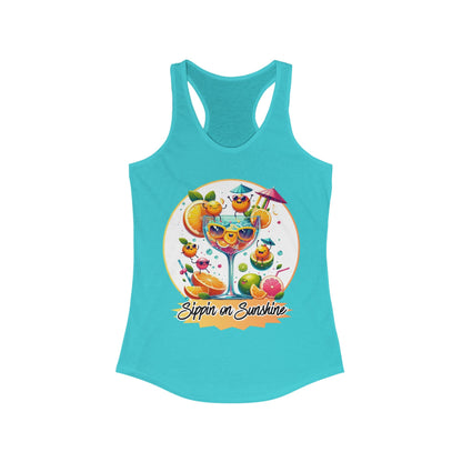 Sippin on Sunshine – Funny Women's Racerback Tank | Citrus Cocktail Tank Top | Summer Drink Shirt | Bright & Breezy Humor - TheWishBug