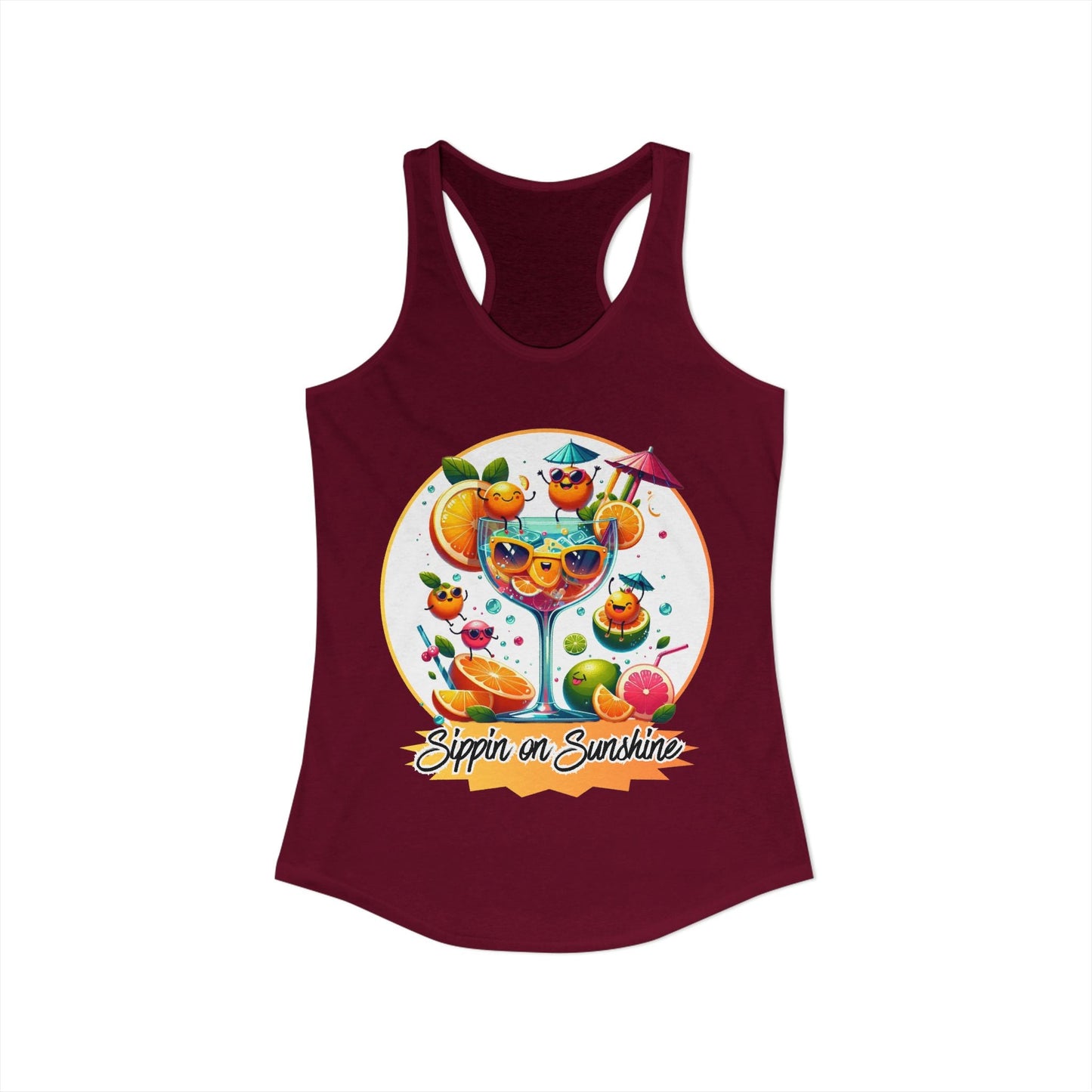 Sippin on Sunshine – Summer Cocktail Women's Racerback Tank | Citrus Cocktail Tank Top | Summer Drink Shirt - WishBug