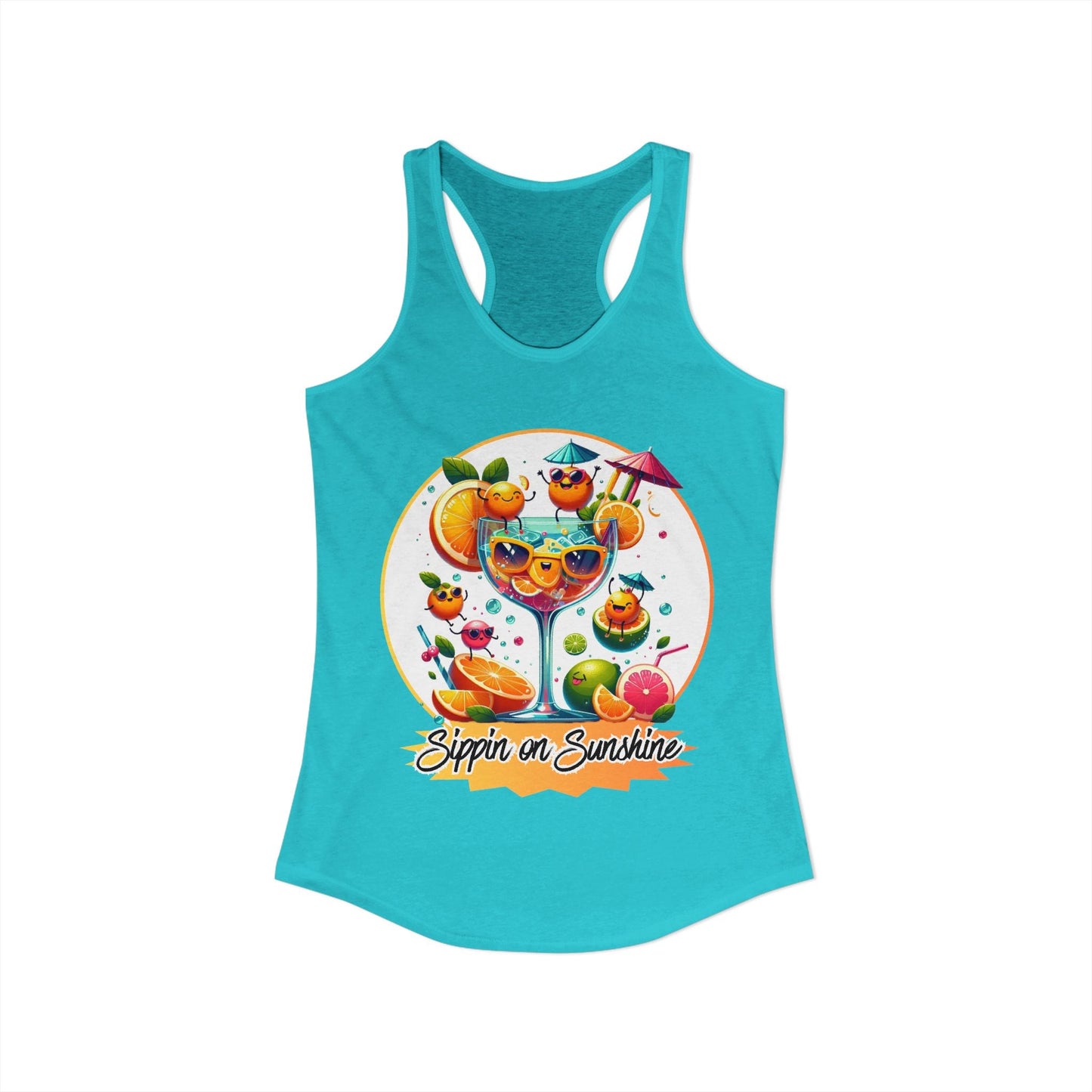 Sippin on Sunshine – Summer Cocktail Women's Racerback Tank | Citrus Cocktail Tank Top | Summer Drink Shirt - WishBug