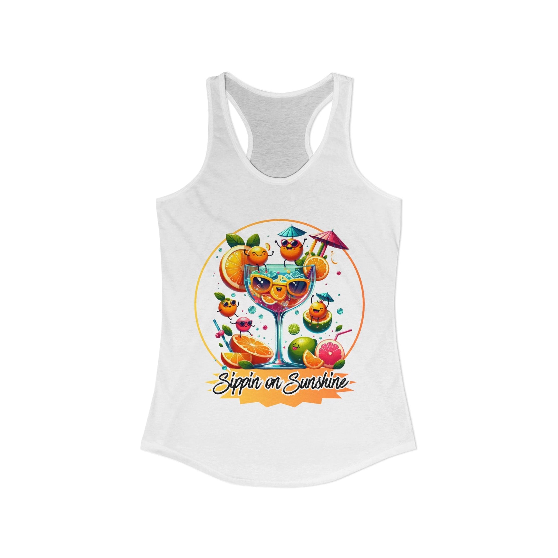 Sippin on Sunshine – Summer Cocktail Women's Racerback Tank | Citrus Cocktail Tank Top | Summer Drink Shirt - WishBug