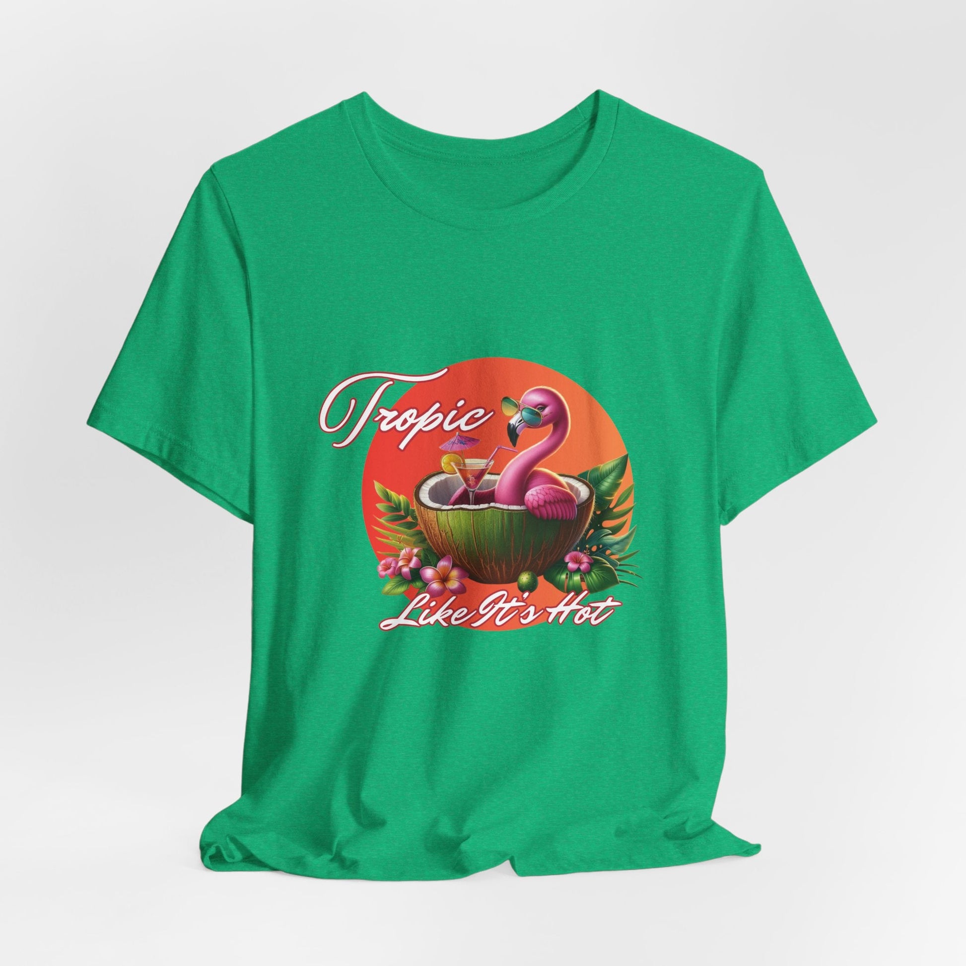 Tropic Like It’s Hot – Flamingo Cocktail Vacation Graphic Tee | Summer Beach Pun Shirt | Coconut Cocktail Vibes - WishBug