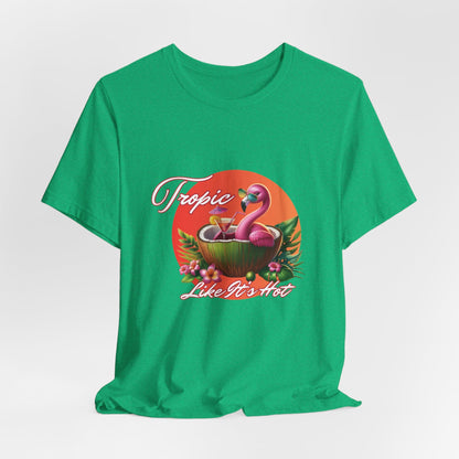 Tropic Like It’s Hot – Flamingo Cocktail Vacation Graphic Tee | Summer Beach Pun Shirt | Coconut Cocktail Vibes - WishBug